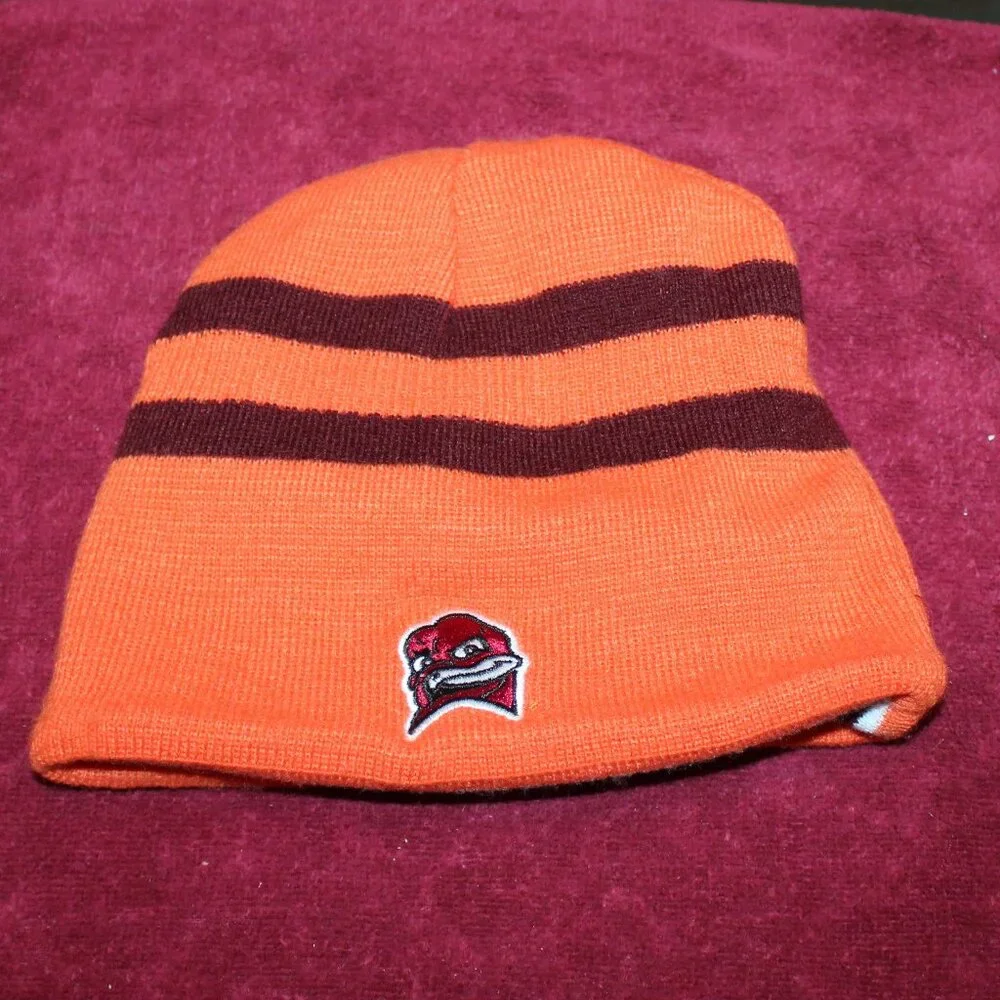 Virginia Tech Hokies Maroon Orange Skull Beanie Cap Hat Reversible Youth Size